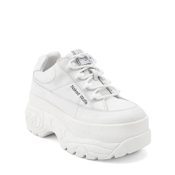 Naked Wolfe Sporty White Leather Platform Handmade 90’s Inspired Sneakers - Picture 2 of 12